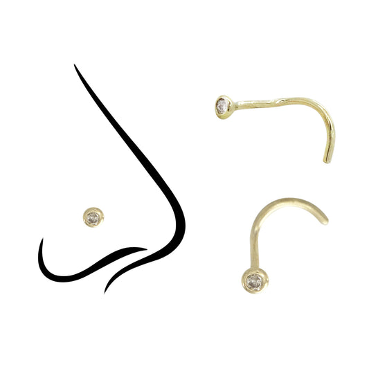 1.5mm 14K Yellow Gold Diamond Nose Ring