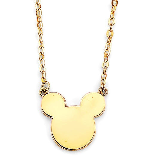 14K Yellow Gold Plain Cartoon Mouse Necklace